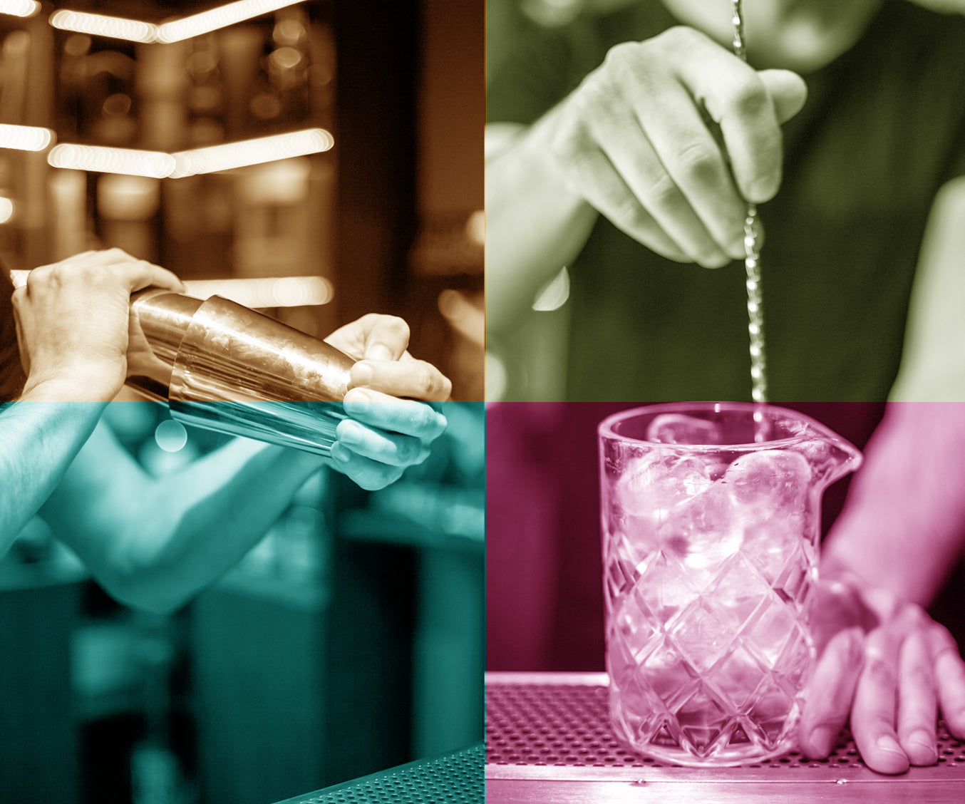 a cocktail being shaken and a cocktail being stirred