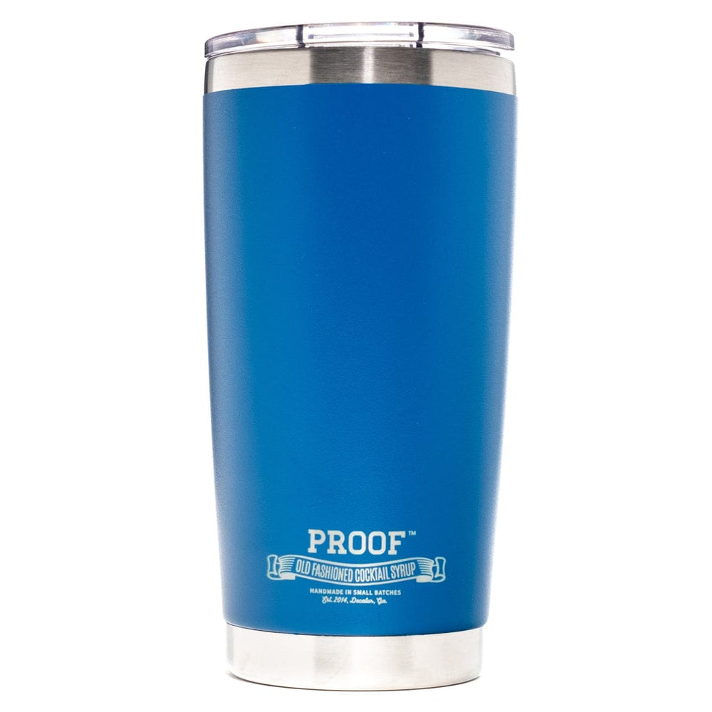 Load image into Gallery viewer, 20 oz dark blue Proof Syrup tumbler.